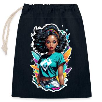 Afro Frau - Schönheit - Verschließbarer Geschenkbeutel aus Baumwolle (25x30cm) - Navy - Vorne