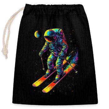 Spaceman sur les skis - Sac cadeau en coton avec cordon (25 x 30 cm) - noir - Devant