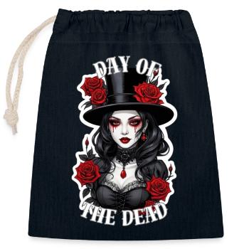 Gothic Lady With Red Roses - Closable cotton gift bag (25x30cm) - navy - Front