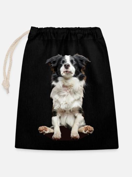 Border Collie - Verschließbarer Geschenkbeutel aus Baumwolle (25x30cm) - Schwarz