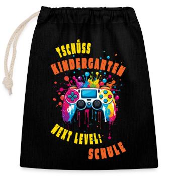 Tschüss Kindergarten -> Next Level: Schule - Verschließbarer Geschenkbeutel aus Baumwolle (25x30cm) - Schwarz - Vorne