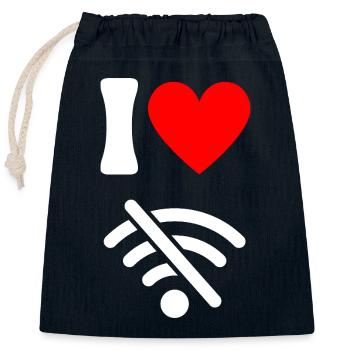 I love Offline - Digital Detox ohne Wifi wlan - Verschließbarer Geschenkbeutel aus Baumwolle (25x30cm) - Navy - Vorne