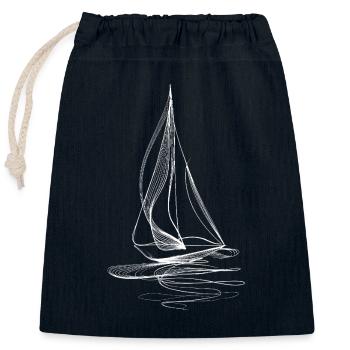 Sailboat Line Art – Minimalist Graphics - Closable cotton gift bag (25x30cm) - navy - Front