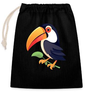 Minimalist toucan with red eyes - Closable cotton gift bag (25x30cm) - black - Front