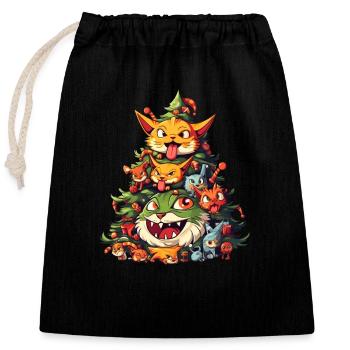 Noël rencontre Halloween: les chats avec - Sac cadeau en coton avec cordon (25 x 30 cm) - noir - Devant