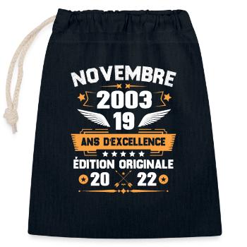 Novembre 2003 Idée Cadeau D'anniversaire 19 Ans - Sac cadeau en coton avec cordon (25 x 30 cm) - bleu marine - Devant