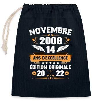 Novembre 2008 Idée Cadeau D'anniversaire 14 Ans - Sac cadeau en coton avec cordon (25 x 30 cm) - bleu marine - Devant