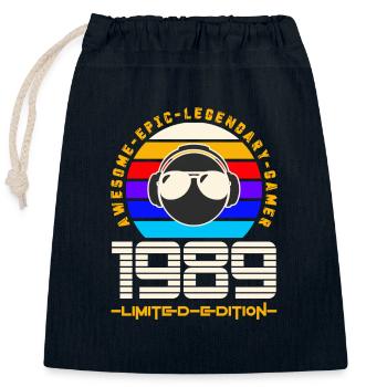 1989 - Closable cotton gift bag (25x30cm) - navy - Front