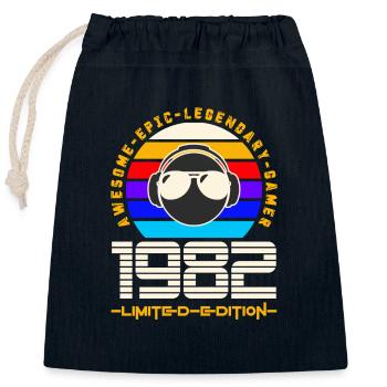 1982 - Sac cadeau en coton avec cordon (25 x 30 cm) - bleu marine - Devant