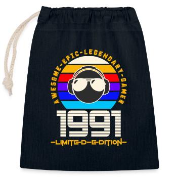 1991 - Closable cotton gift bag (25x30cm) - navy - Front