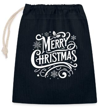 Inscription « Joyeux Noël » - Sac cadeau en coton avec cordon (25 x 30 cm) - bleu marine - Devant
