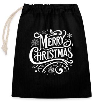Aufschrift "Frohe Weihnachten" - Verschließbarer Geschenkbeutel aus Baumwolle (25x30cm) - Schwarz - Vorne
