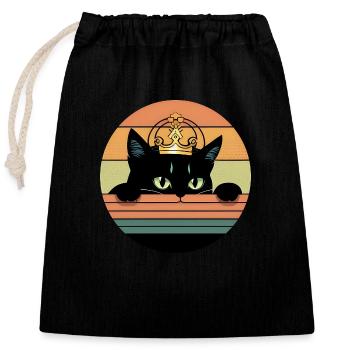 Cat with crown - Closable cotton gift bag (25x30cm) - black - Front