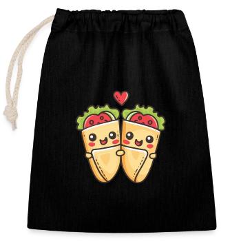 Burrito Couple Love Heart Comic - Closable cotton gift bag (25x30cm) - black - Front