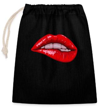 sexy Lippen - Verschließbarer Geschenkbeutel aus Baumwolle (25x30cm) - Schwarz - Vorne