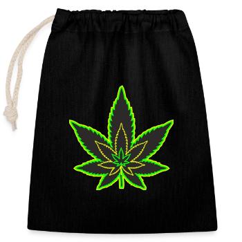 Cannabisblatt - Hanfblatt - Marihuana - Verschließbarer Geschenkbeutel aus Baumwolle (25x30cm) - Schwarz - Vorne