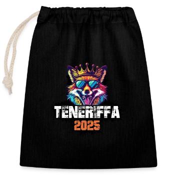 Tenerife 2025 Vacances Renard - Sac cadeau en coton avec cordon (25 x 30 cm) - noir - Devant
