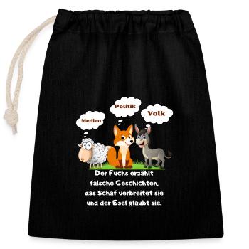 Sheep Donkey Fox - Closable cotton gift bag (25x30cm) - black - Front