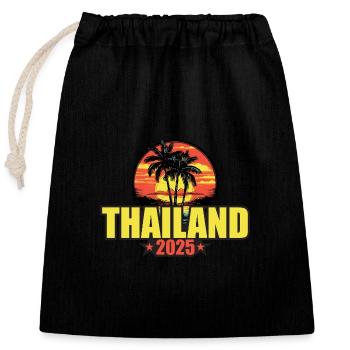 Thaïlande 2025 Vacances Palmiers Colorés - Sac cadeau en coton avec cordon (25 x 30 cm) - noir - Devant