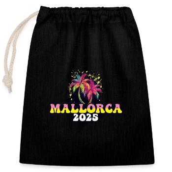 Majorque 2025 Palmiers de vacances - Sac cadeau en coton avec cordon (25 x 30 cm) - noir - Devant