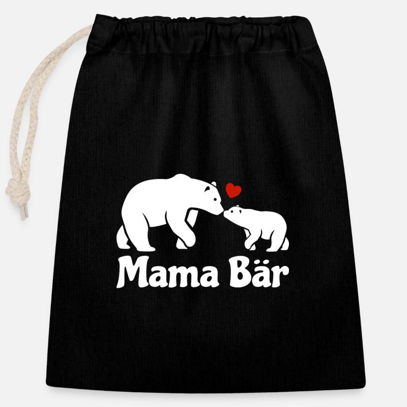 Mama Bär - beste Mama - Muttertag - Spruch - Verschließbarer Geschenkbeutel aus Baumwolle (25x30cm) - Schwarz