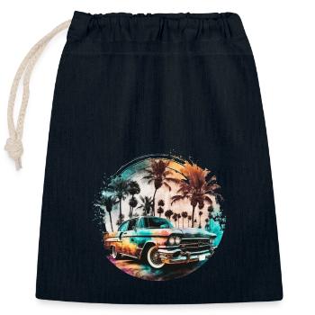 Lowrider im Sonnenuntergang mit Palmen am Strand - Verschließbarer Geschenkbeutel aus Baumwolle (25x30cm) - Navy - Vorne