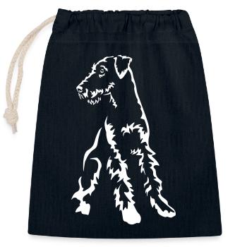 Airedale Terrier « Black Edition » - Sac cadeau en coton avec cordon (25 x 30 cm) - bleu marine - Devant