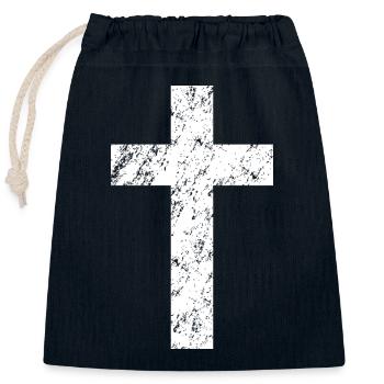 Christliches Kreuz mit Abnutzungseffekt - Verschließbarer Geschenkbeutel aus Baumwolle (25x30cm) - Navy - Vorne