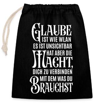 Glauben ist wie WLAN - Verbindung zu Gott - Verschließbarer Geschenkbeutel aus Baumwolle (25x30cm) - Schwarz - Vorne