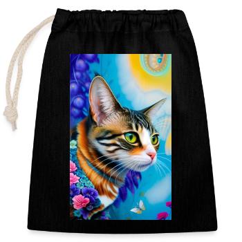 Wunderbare kurzhaarige Hauskatze - Verschließbarer Geschenkbeutel aus Baumwolle (25x30cm) - Schwarz - Vorne