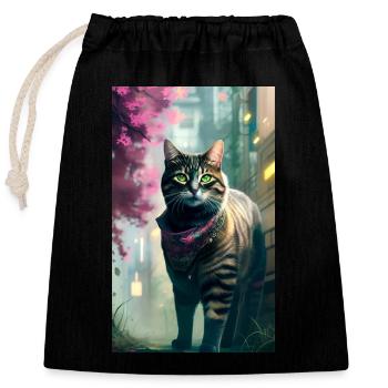 Domestic short haired cat life - Closable cotton gift bag (25x30cm) - black - Front