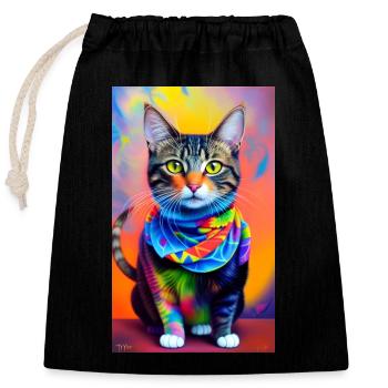 Fabulous domestic short haired cat - Closable cotton gift bag (25x30cm) - black - Front