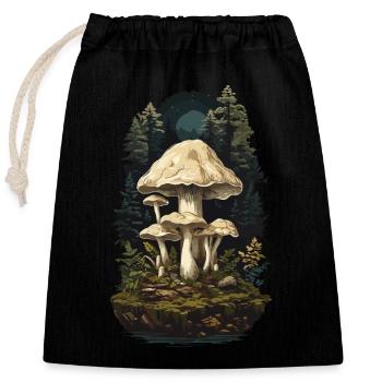 Vintage Bohemian Mushroom & Goblincore Mushrooms Design - Closable cotton gift bag (25x30cm) - black - Front