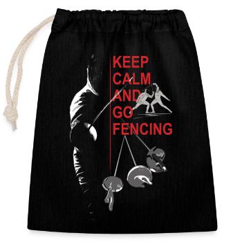 Fechten, Geschenk, Training, Keep Calm - Verschließbarer Geschenkbeutel aus Baumwolle (25x30cm) - Schwarz - Vorne