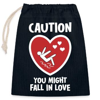 Caution You Might Fall In Love - Closable cotton gift bag (25x30cm) - navy - Front