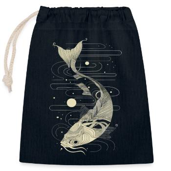 Fish Graphic - Closable cotton gift bag (25x30cm) - navy - Front