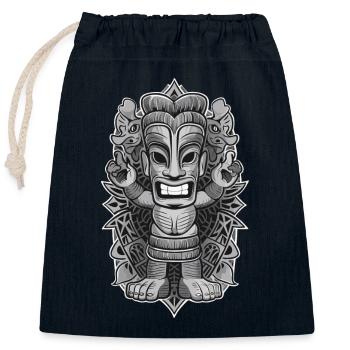 Tribal Tiki Mask Polynesian God Art - Closable cotton gift bag (25x30cm) - navy - Front