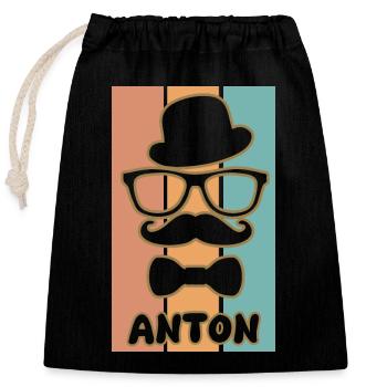 Vorname Anton - Verschließbarer Geschenkbeutel aus Baumwolle (25x30cm) - Schwarz - Vorne