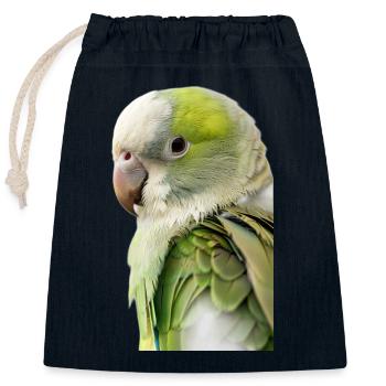 Monk parakeet - Closable cotton gift bag (25x30cm) - navy - Front