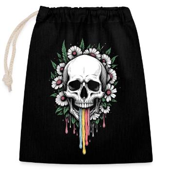 Floral Skull with Rainbow - Closable cotton gift bag (25x30cm) - black - Front