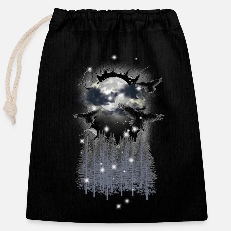 Halloween Forest Crows Ravens Mystical Moon - Closable cotton gift bag (25x30cm) - black