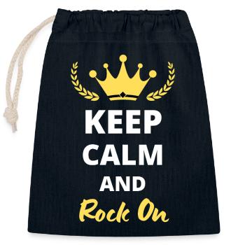 "Keep Calm and Rock On" - Rock Style - Closable cotton gift bag (25x30cm) - navy - Front