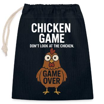 Funny Chicken Game – Don’t Look at the Chicken - Closable cotton gift bag (25x30cm) - navy - Front