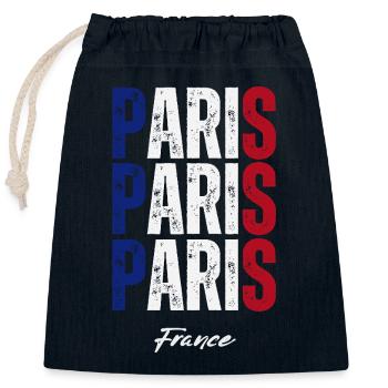 Paris France, mémoire de Paris - Sac cadeau en coton avec cordon (25 x 30 cm) - bleu marine - Devant