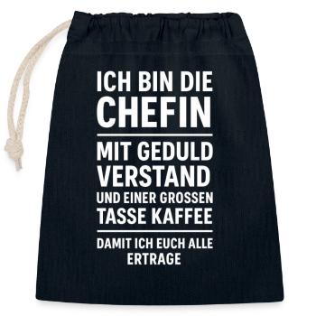 Chefin mit Geduld und Kaffee – Lustiges Frauen  - Verschließbarer Geschenkbeutel aus Baumwolle (25x30cm) - Navy - Vorne