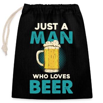 Nur ein Mann, der Bier liebt - Verschließbarer Geschenkbeutel aus Baumwolle (25x30cm) - Schwarz - Vorne