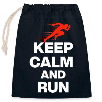 KEEP CALM AND RUN! - Verschließbarer Geschenkbeutel aus Baumwolle (25x30cm) - Navy - Vorne