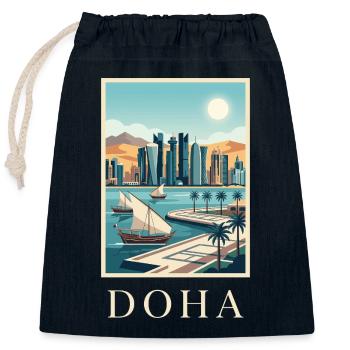 Doha Waterfront Cityscape Katar Reiseplakat - Verschließbarer Geschenkbeutel aus Baumwolle (25x30cm) - Navy - Vorne