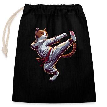 Coole Karate-Katze im Comic-Stil - Verschließbarer Geschenkbeutel aus Baumwolle (25x30cm) - Schwarz - Vorne