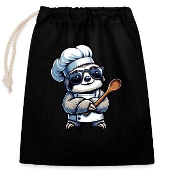 Conception de bande dessinée de chef paresseux mignon - Sac cadeau en coton avec cordon (25 x 30 cm) - noir - Devant